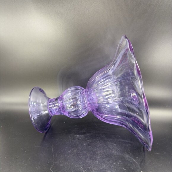 Large Hand Blown Pedestal Bright Purple Lilac Glass Bowl Footed Vase Vintage - Picture 8 of 16